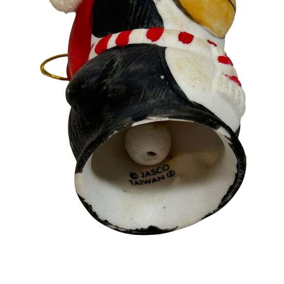 PENGUIN Bell Christmas Ornament Bisque Porcelain L'il Chimers Jasco Vtg - Picture 6 of 7
